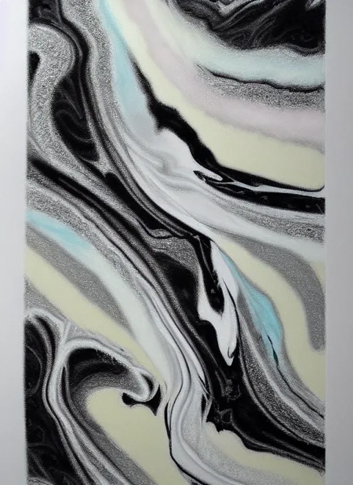 Prompt: pastel drawing of tempered glass art abstract fluid marble euphoria black white color