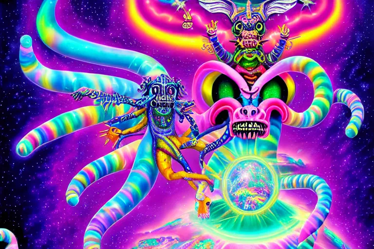 Image similar to lisa frank illustration of rebulon the ancient demon, by lisa frank, masterpiece concept art, 8 k, intricate detail, cinematic lighting, epic pose, bright colors