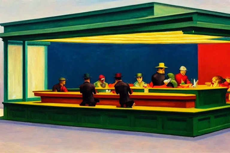 Prompt: Edward Hopper's Nighthawks but it's a McDonald's