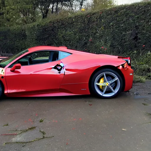 Image similar to completely crashed ferrari 4 5 8