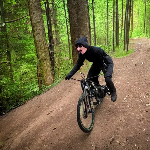 Prompt: Skrillex on a bike, trail cam footage