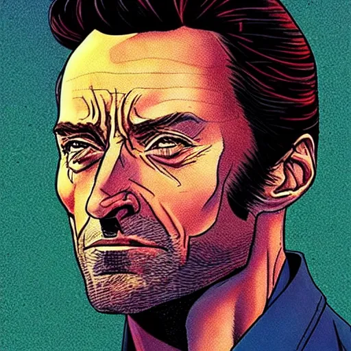 Image similar to “ hugh jackman retro minimalist portrait by jean giraud, moebius starwatcher, color comic, 8 k ”