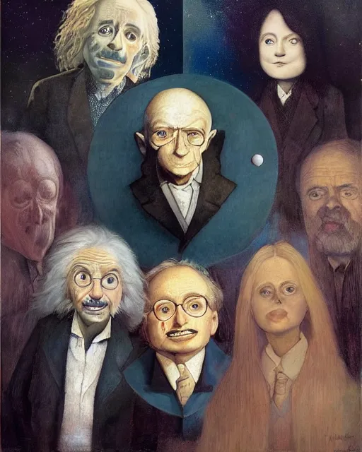 Image similar to Portrait Isaac Newton Stephen Hawking Albert Einstein by charlie bowater elina brotherus greg rutkowski Dan Witz paul klee jamie wyeth victo ngai