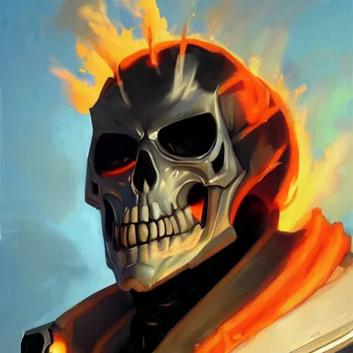 Image similar to greg manchess portrait painting of ghost rider as overwatch character, medium shot, asymmetrical, profile picture, organic painting, sunny day, matte painting, bold shapes, hard edges, street art, trending on artstation, by huang guangjian and gil elvgren and sachin teng