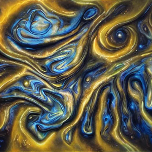 Prompt: a surrealism painting of melting galaxy sculptures, photo realistic