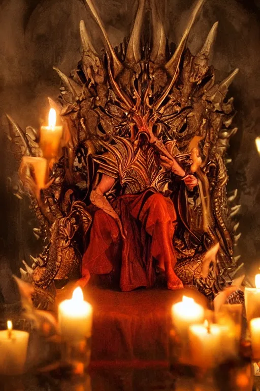 Prompt: 0 a dragon king sits on a throne by greg rutkowski magic realism hyper realistic 2 0 0 mm lens candlelight