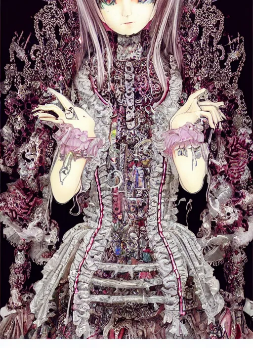 Image similar to baroque bedazzled gothic royalty frames surrounding a pixelsort emo demonic horrorcore japanese beautiful early computer graphics automaton doll, by guro manga artist Shintaro Kago