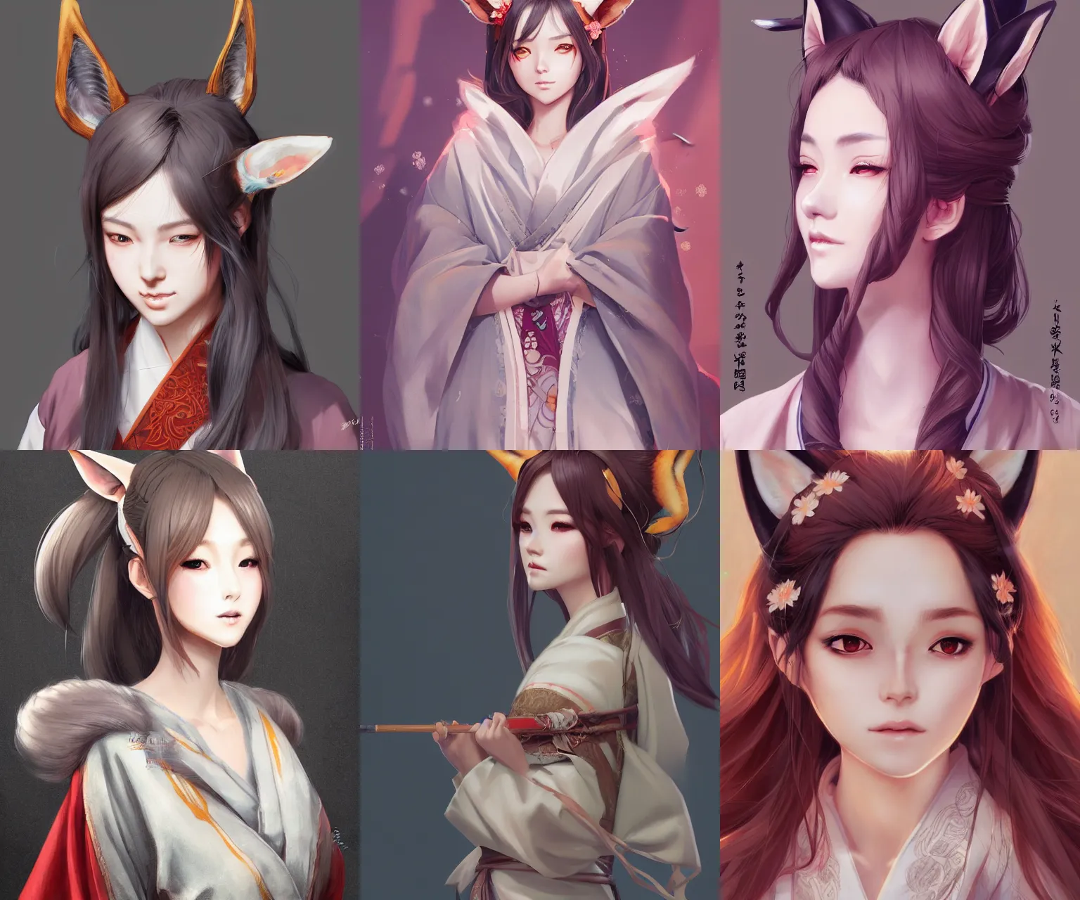 Prompt: Ssunbuki as a woman with fox ears and a kimono, visualartzi, korean, concept art by Karla Ortiz, James Paick, Charlie Bowater, Krenz Cushart, highly detailed, ultra detailed, ultra realistic, trending on artstation, cgstudio