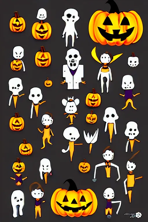 Prompt: illustration halloween characters set, vector art, photoshop files, envato elements, cut, fun, spooky