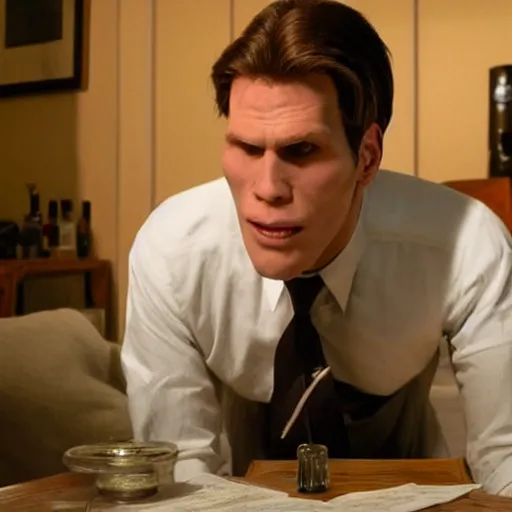 Image similar to Live Action Still of Jerma in Pulp Fiction, real life, hyperrealistic, ultra realistic, realistic, highly detailed, epic, HD quality, 8k resolution, body and headshot, film still