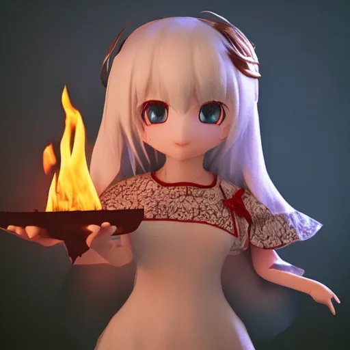 Prompt: cute fumo plush of a girl with the fire of the world in her hands, caustics, vray