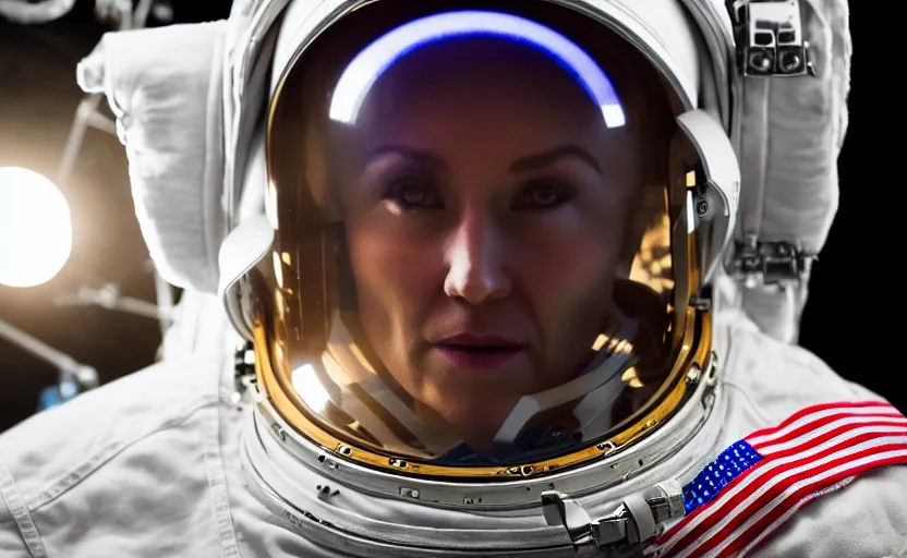 Image similar to studio photography of an astronaut, detailed face, cinematic lighting, 8 k