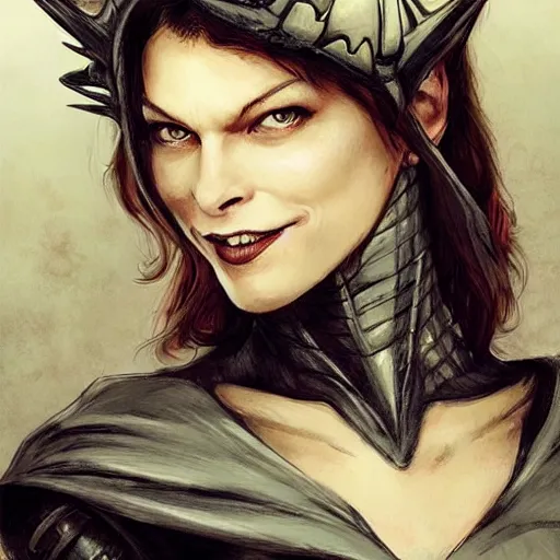 Image similar to batman as an attractive young smiling woman played by milla jovovich wearing a mushroom crown and heavy armoured wedding dress, face portrait, hd shot, digital portrait, elegant, beautiful, fantasy art, artstation, comic style, by artgerm, guy denning, jakub rozalski, magali villeneuve and charlie bowater