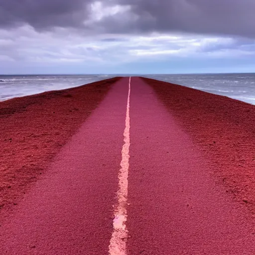 Image similar to purple road on a red sand beach