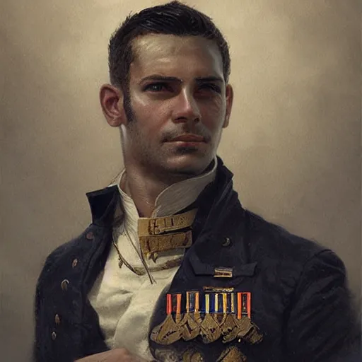 Image similar to Portrait of a naval officer, male, detailed face, 19th century, highly detailed, cinematic lighting, digital art painting by greg rutkowski