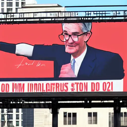 Prompt: a billboard of Jerome Powell promoting Inflation