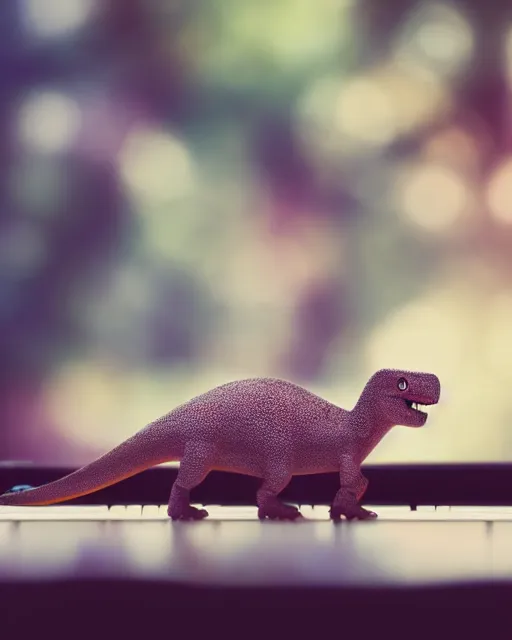 Image similar to a dinosaur playing a piano, photorealistic, bokeh, soft focus