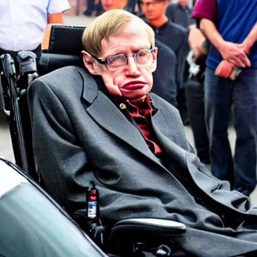 Prompt: stephen hawking in neon street racing and trying to escape police