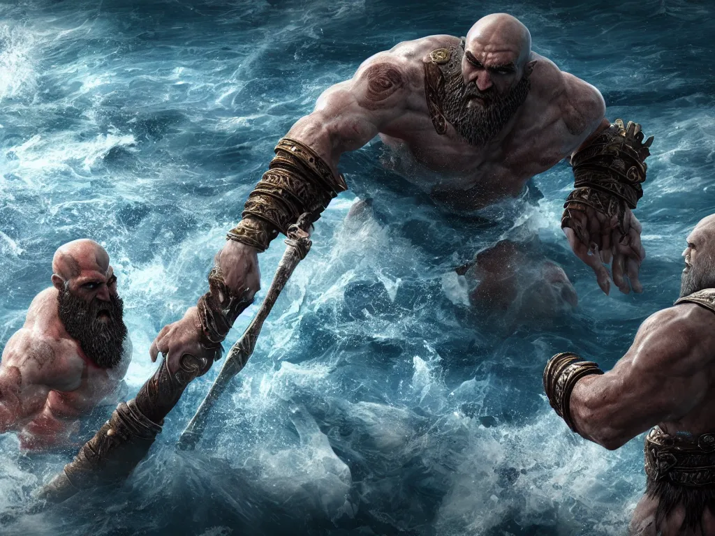 poseidon from god of war 3 fighting kratos