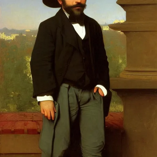 Prompt: detailed portrait painting of gentleman fantasy dwarf wearing brown tuxedo by William-Adolphe Bouguereau