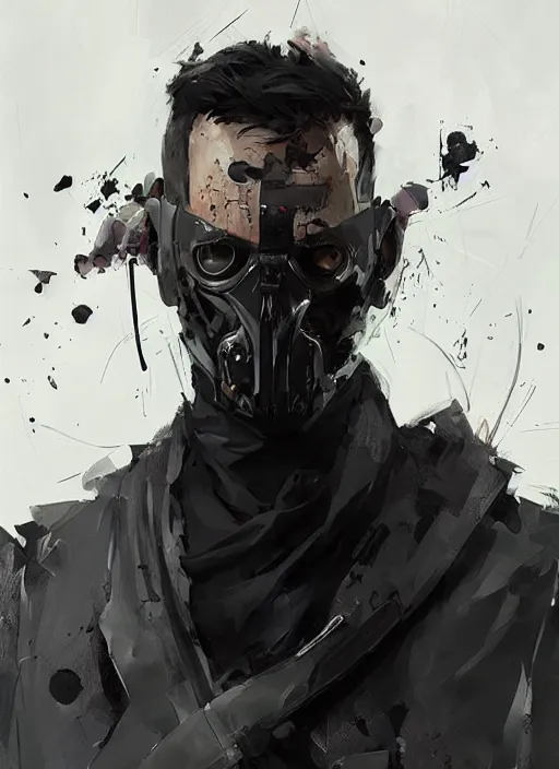 Prompt: man wearing black medical mask, style by simon bisley, ismail inceoglu, wadim kashin, filip hodas, benedick bana, and andrew atroshenko.