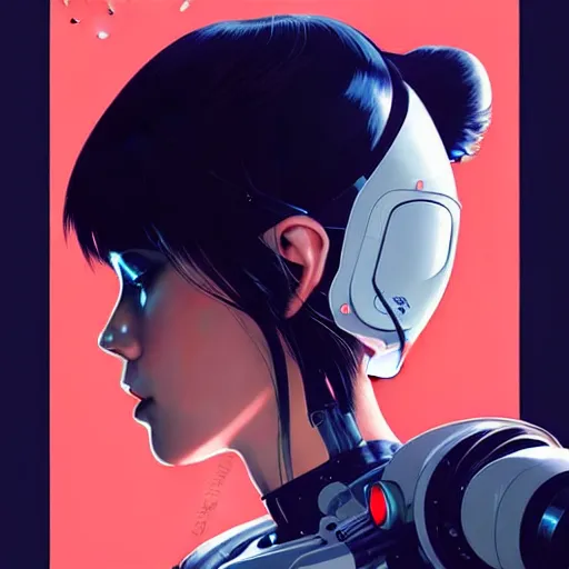 Image similar to side portrait scifi cyborg girl with robotic parts and spacesuit | | head only in center of image, audrey plaza, fine detail!! anime!! realistic shaded lighting!! poster by ilya kuvshinov katsuhiro otomo ghost - in - the - shell, magali villeneuve, artgerm, jeremy lipkin and michael garmash and rob rey