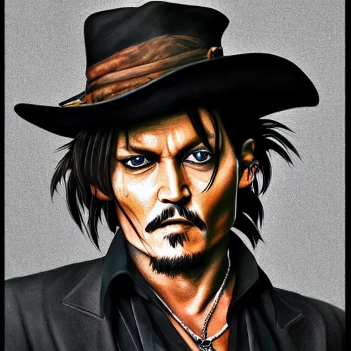 Image similar to portrait painting of johnny depp, art by akira toriyama, 4 k, dragon ball artstyle, cel shaded, highly detailed, epic lighting