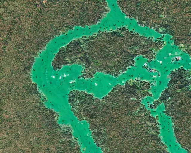 Image similar to satellite view of a town shaped like an alligator