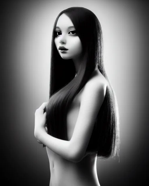 Prompt: black and white dreamy smoky young beautiful female artificial intelligence, long hair are made of smoke, cinematic, rim light, bokeh, photo - realistic, elegant, high detail, 8 k, masterpiece, photo taken in 1 9 3 0