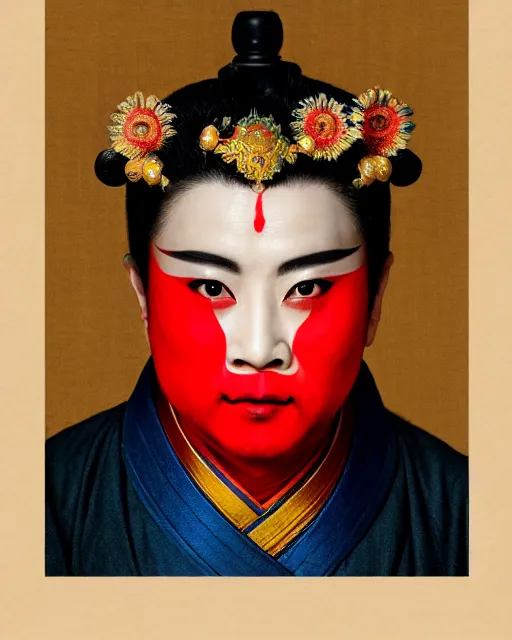 Image similar to photo of a Dramatic Peking Opera male character with hindi Sanskrit devanagari words painted on face in the style of stefan kostic, realistic, sharp focus, symmetric, 8k high definition, insanely detailed, intricate, elegant, art by stanley lau and artgerm, hindi manuscript, hindi font, William-Adolphe Bouguereau