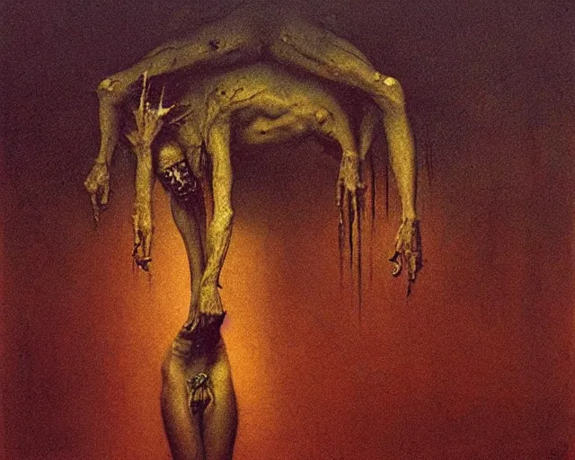 Image similar to by francis bacon, beksinski, mystical redscale photography evocative. horrid, abominable, disgusting, vile, revolting, fanged creature