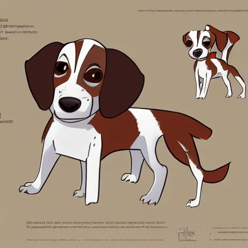 Image similar to cute jack russel terrier, concept art, character sheet, character design, by cory loftis