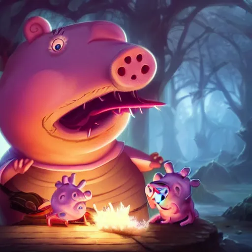 Image similar to Portrait of Peppa Pig, League of Legends amazing splashscreen artwork, splash art,natural light, elegant, intricate, fantasy, atmospheric lighting, by Greg rutkowski, league of legends splash art, hd wallpaper, ultra high details