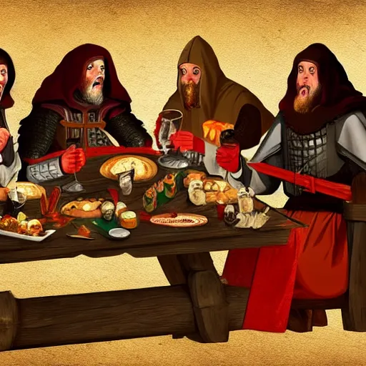 Image similar to medieval feast with drinking, artstation, fantasy