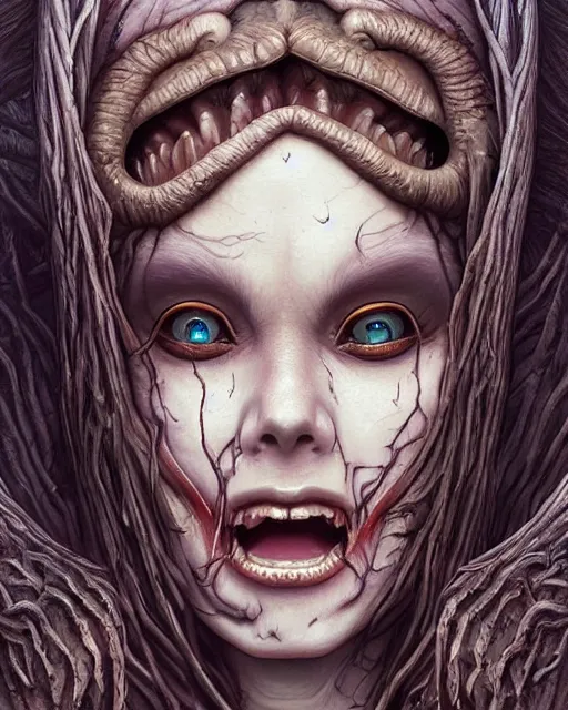 Image similar to death is swallowed up in victory, very detailed and beautiful womans face, screaming with fear, artwork by artgerm, centered shot, wide angle, full body, elfpunk, artwork by naoto hattori, landscape art by john howe