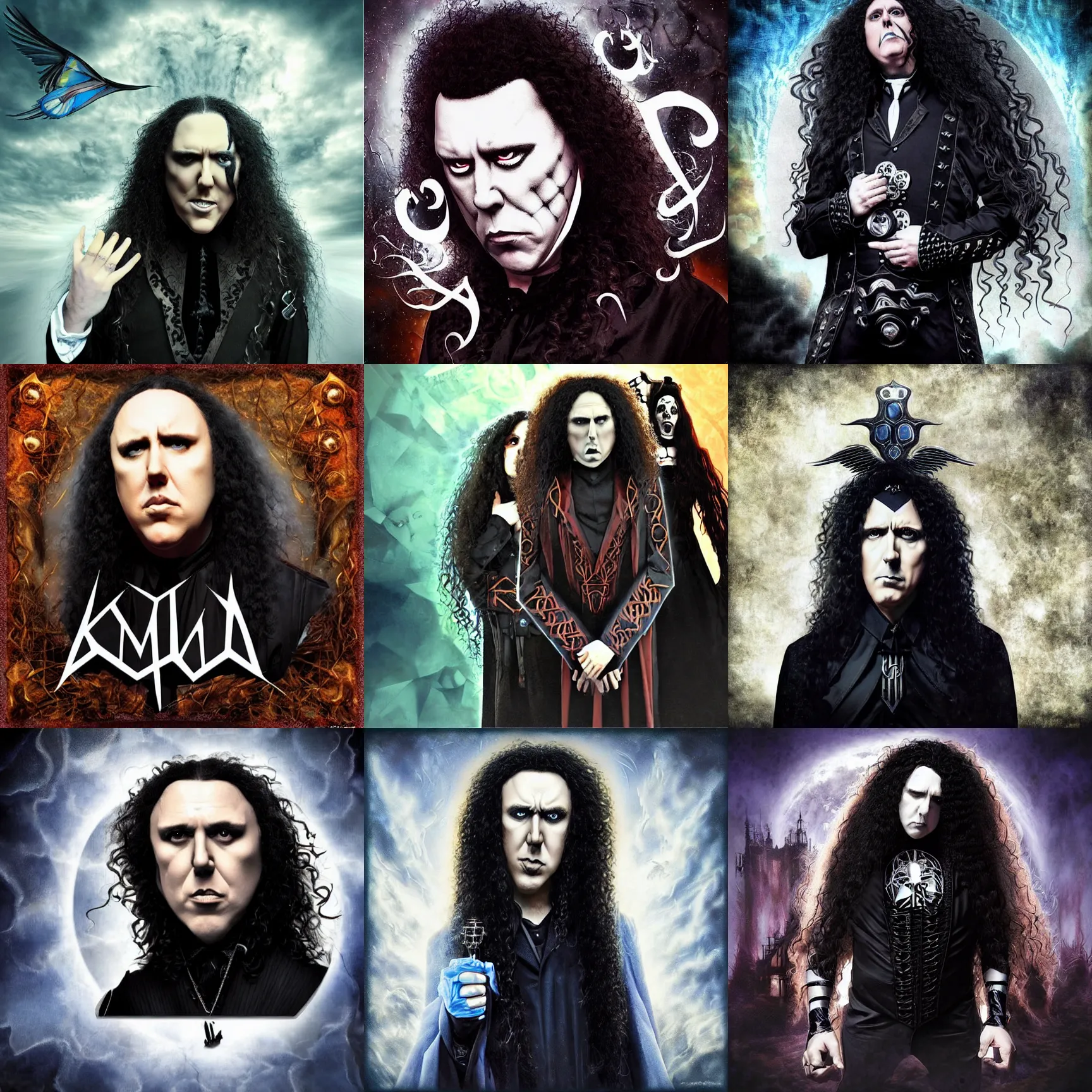 Prompt: kamelot album cover featuring photo of weird al yankovic, power metal album cover, gothic fantasy, art by stefan heilemann, photoshop collage, trending on artstation