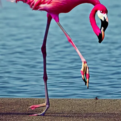 Image similar to A flamingo with human arms, photography, realistic