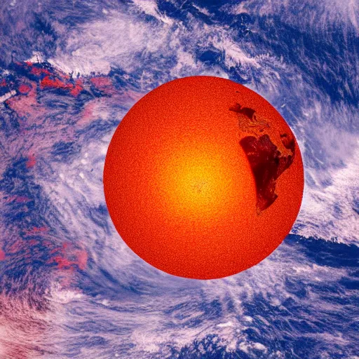 Image similar to a planet in shape of cube, filled with dark red oceans and yellow vegetation, satellite image