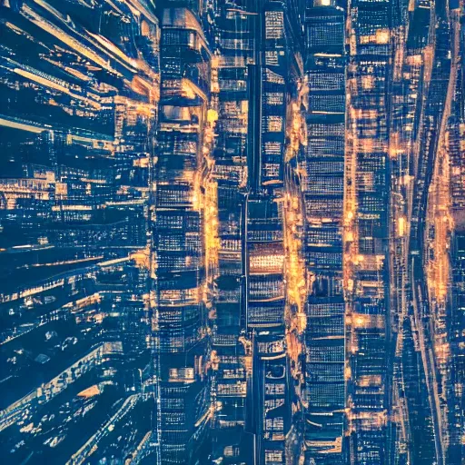 Prompt: photo of a power grid city at night birds eye view inception cinematic