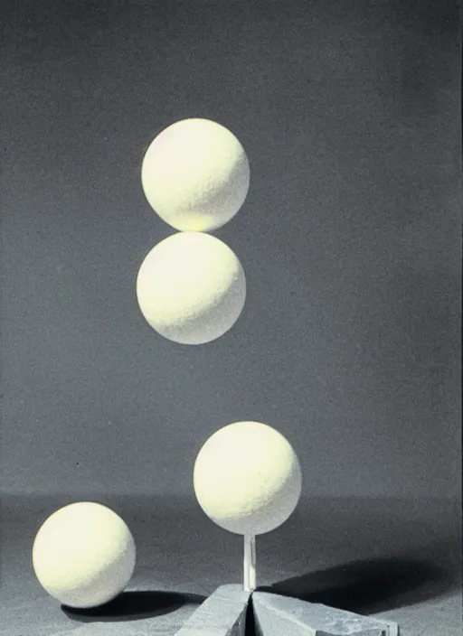 Image similar to realistic object photo of ping pong balls sculpture, readymade, dadaism, fluxus, 1 9 9 0, life magazine photo