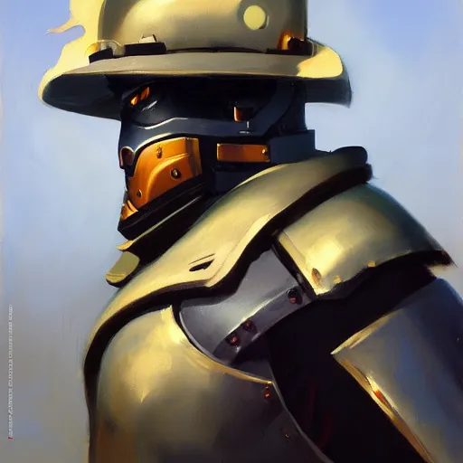 Image similar to greg manchess portrait painting of armored magritte as overwatch character, medium shot, asymmetrical, profile picture, organic painting, sunny day, matte painting, bold shapes, hard edges, street art, trending on artstation, by huang guangjian, gil elvgren, ruan jia, randy vargas, greg rutkowski