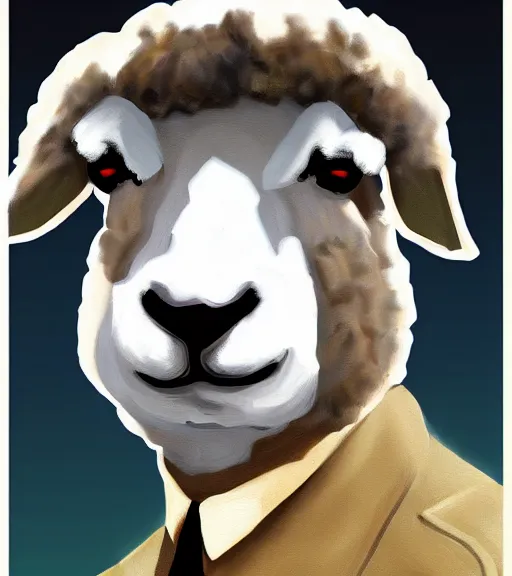 Prompt: george s patton as a sheep, digital oil painting, trending on furaffinity