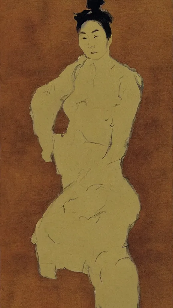 Image similar to Maggie Cheung, portrait en buste, by Henri Tolouse-Lautrec