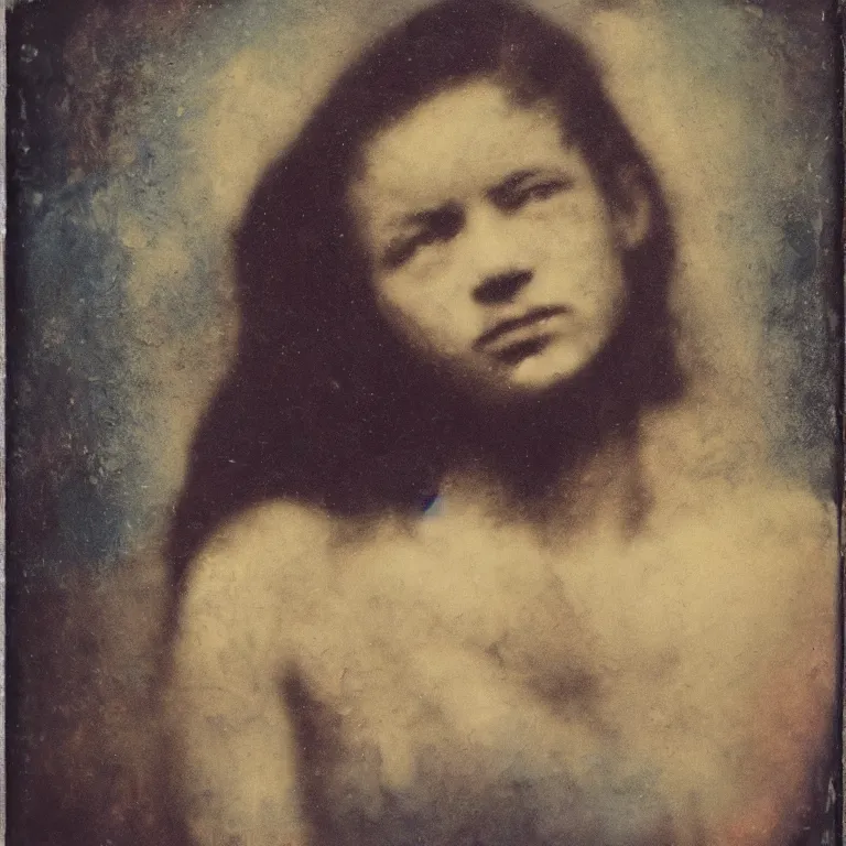 Image similar to tinted Antique tintype of Beautiful warmly lit close up expressionistic studio portrait of young teenage She-Hulk frowning severely, impasto oil painting heavy brushstrokes by Cy Twombly and Anselm Kiefer , trending on artstation dramatic lighting abstract Expressionism