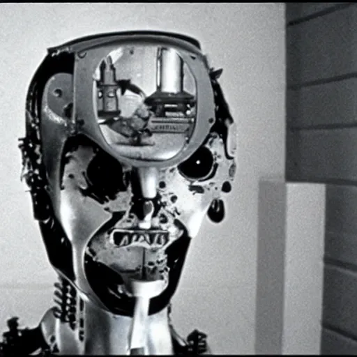 Image similar to Possession (1981) by Andrzej Żuławski, movie still, robot head and man head