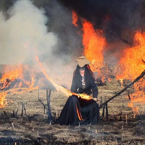 Image similar to a witch burning on stakes, but the fire is rainbows and smoke is spaziosa