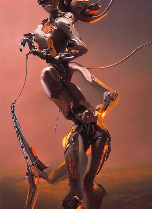 Image similar to full figure, painting of tracer from overwatch, in style of zdzisław beksinski, horror, 4 k, feminine facial features, full armor, full armor, detailed face, tall, dark ropes and chains in background