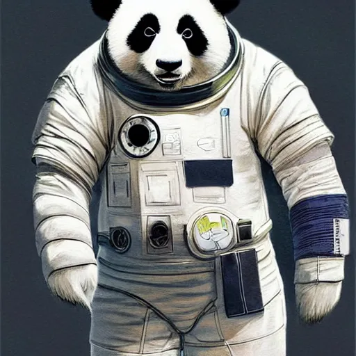 Image similar to a panda in a astronaut suit, 3d, sci-fi fantasy, intricate, elegant, highly detailed, lifelike, photorealistic, digital painting, artstation, illustration, concept art, sharp focus, art in the style of Shigenori Soejima