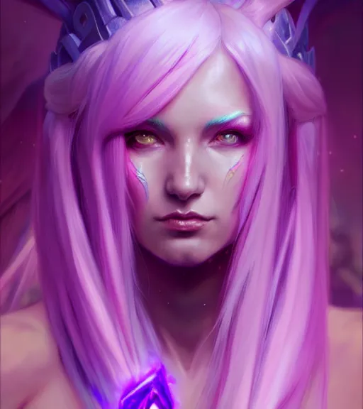 Image similar to stunningly beautiful female neon and purple hair, fantasy art, fae priestess, world of warcraft video game, goddess sharp focus, digital, painting, 8 k, concept art, art by wlop, artgerm, greg rutkowski and alphonse mucha