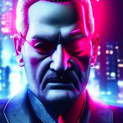 Image similar to mustafa kemal ataturk portrait, cyberpunk 2 0 7 7, cyberpunk jackie welles, photorealistic, ultra detailed, neon, octane, bokeh, cinematic lighting, cyber, cyberpunk city, studio quality, feature, scars, cyberface, 8 k